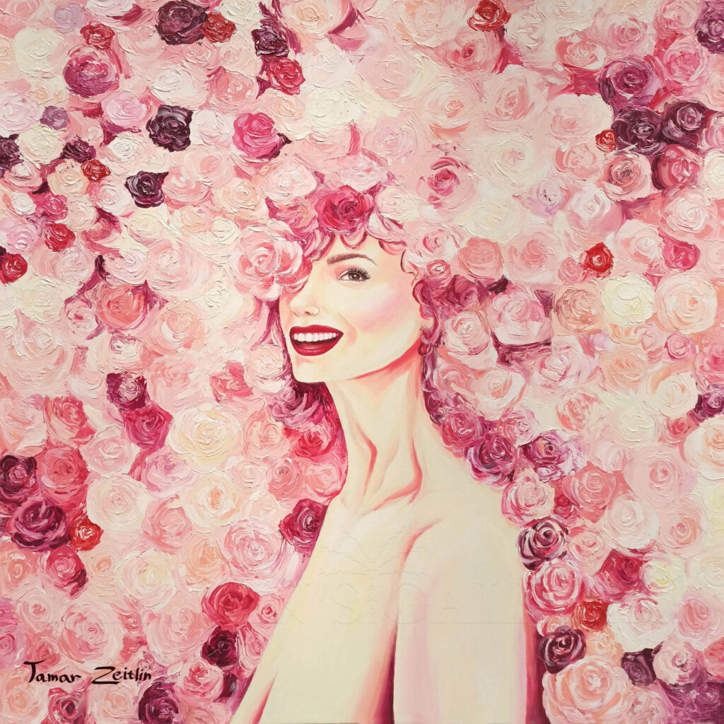ציור אישה בפרחים