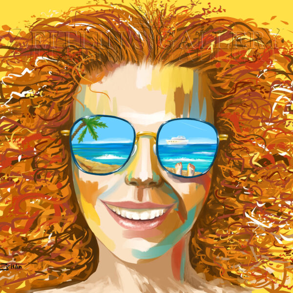 ציור בחורה על החוף